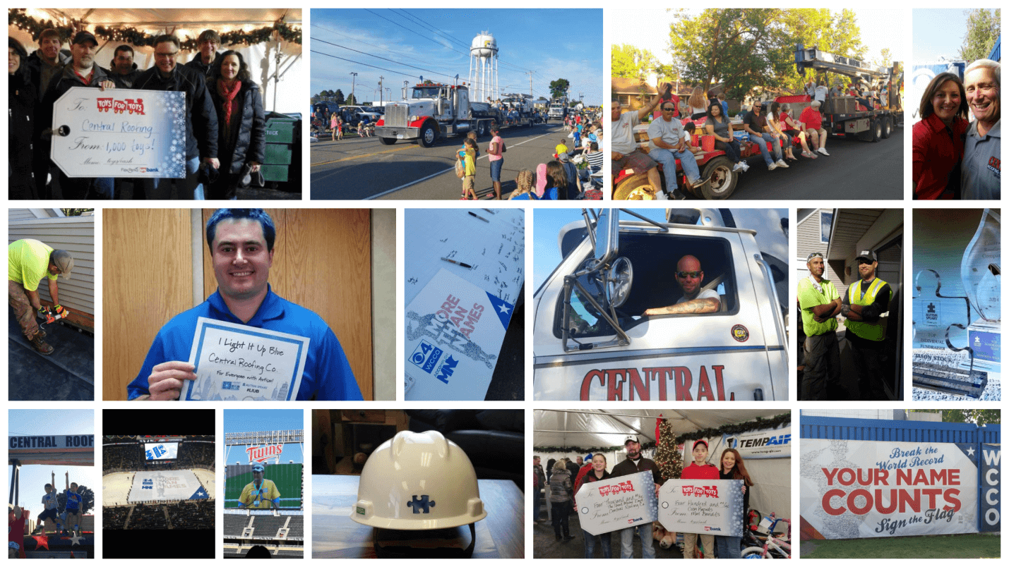 Central Roofing photo collage employees fun awards