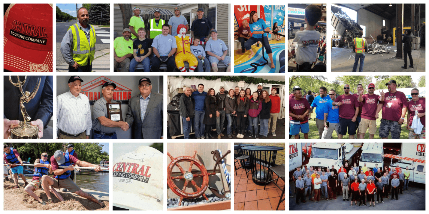 Central Roofing photo collage employees fun awards